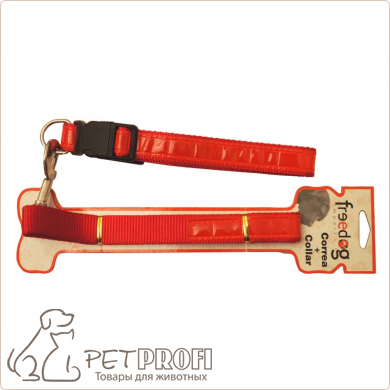 Комплект поводок+ошейник для собак из нейлона с отражателями красный FreeDog