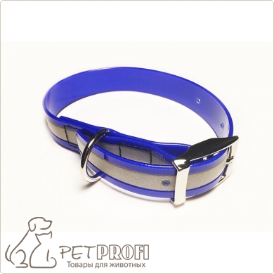 Ошейник для собак из биотана со светоотр.полосой шир.25 мм синий